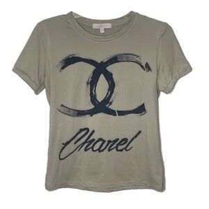 ❤️ FOURTTUNATA Chanel Inspired Tan Logo Short Sleeve Tee Size M
